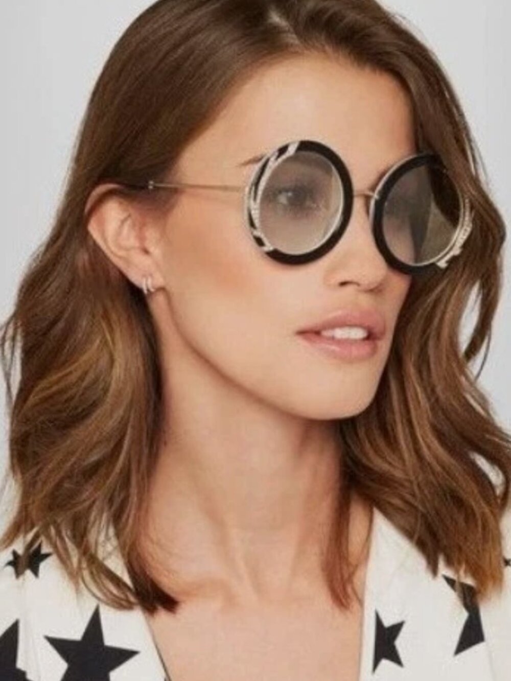 ALICE + OLIVIA Beverly Black & White Embellished Round Sunglasses
